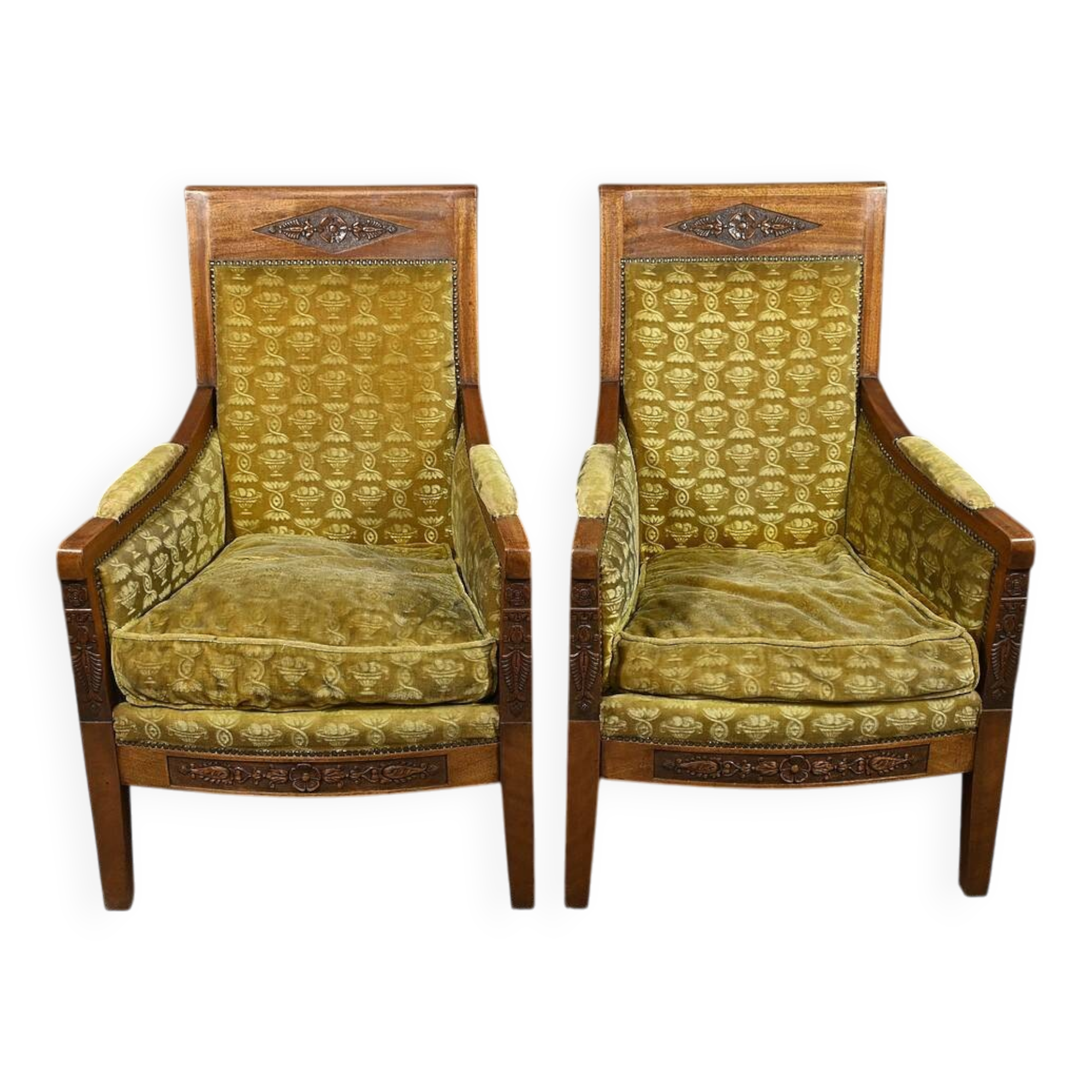 Pair of "Bergère" Armchairs in Mahogany, Empire Period – Early 19th Century