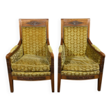 Pair of "Bergère" Armchairs in Mahogany, Empire Period – Early 19th Century
