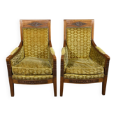 Pair of "Bergère" Armchairs in Mahogany, Empire Period – Early 19th Century