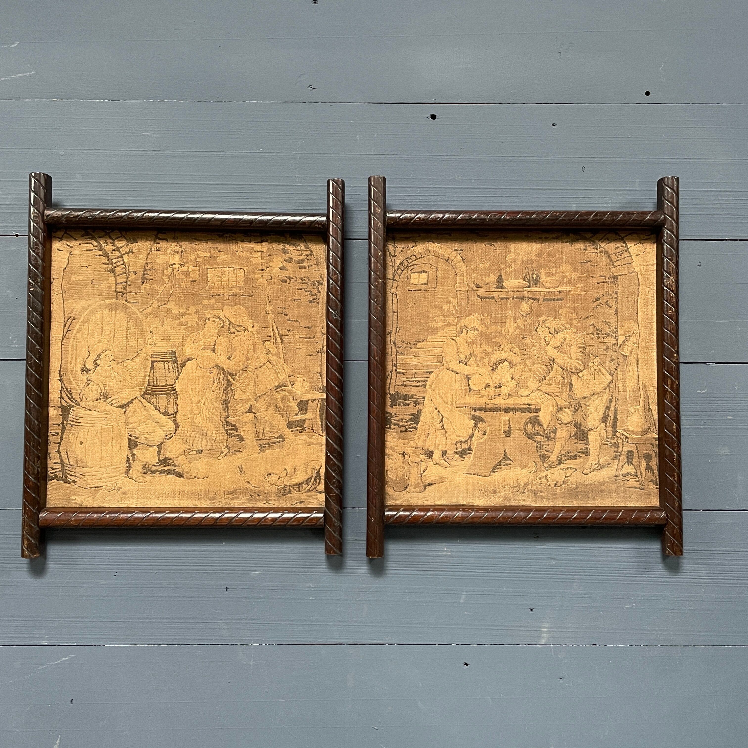 Set of two antique framed gobelins from France from the 19th century
