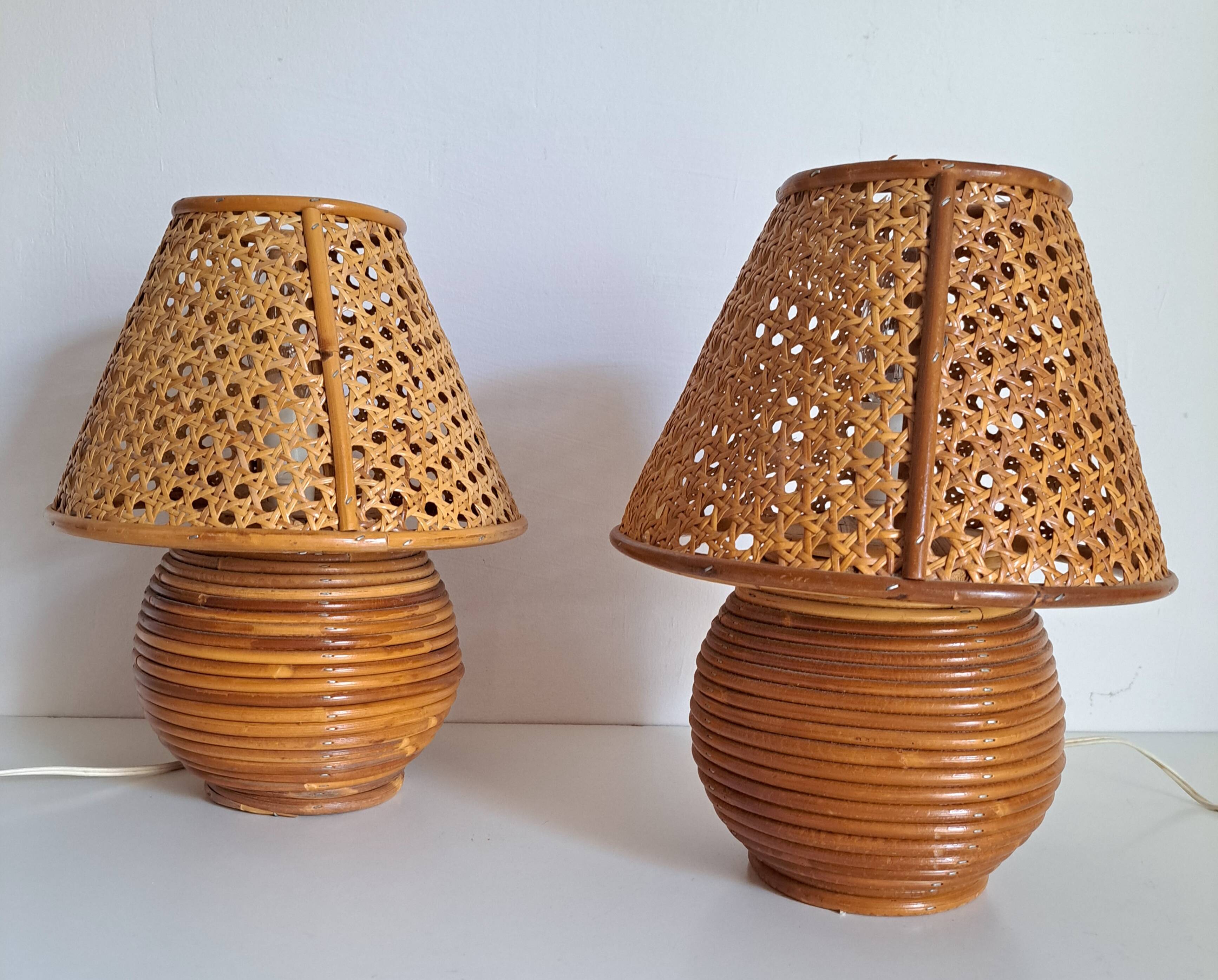 Paire lampes de chevet  cannage