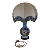 Lampe à poser ancienne en Céramique, motif floral bleu