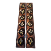 Jeu Awalé africain vintage en bois avec ses 48 graines