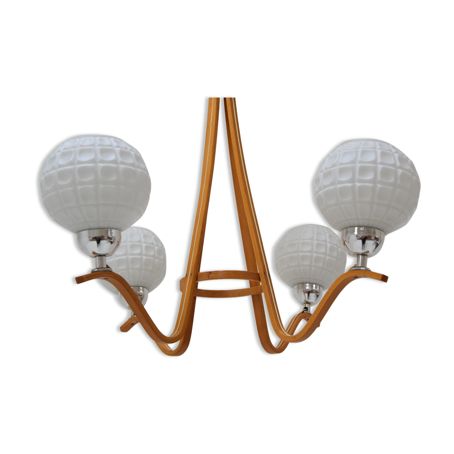 Mid-Century wood chandelier /dřevo Humpolec, 1970's.
