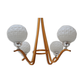 Mid-Century wood chandelier /dřevo Humpolec, 1970's.