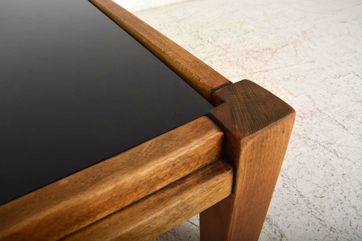 Coffee table 60s, opaline and wood