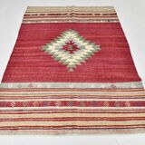 Wine Red & Green Turkish Kilim Rug, 156x224Cm