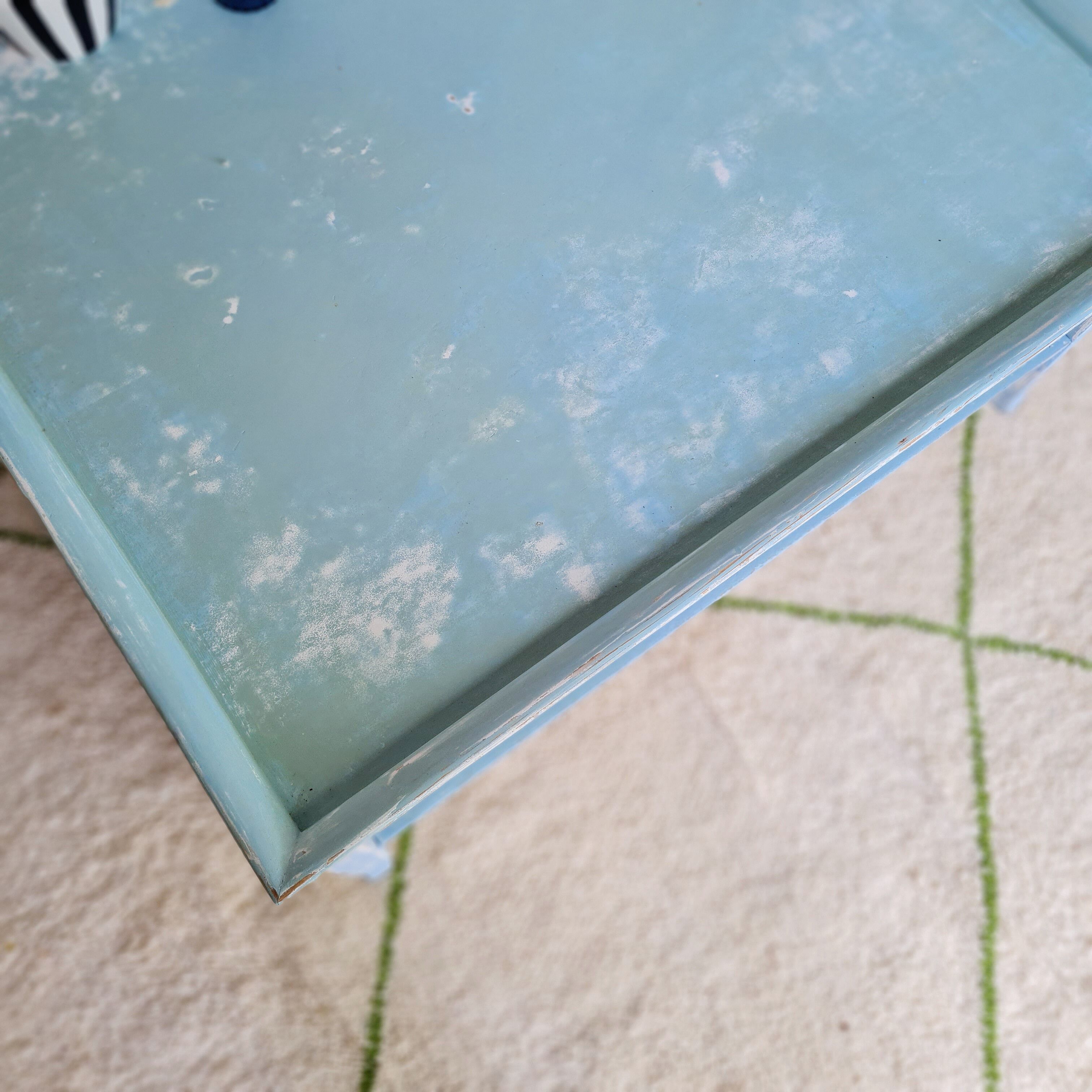 Coffee table in square wood renovated blue