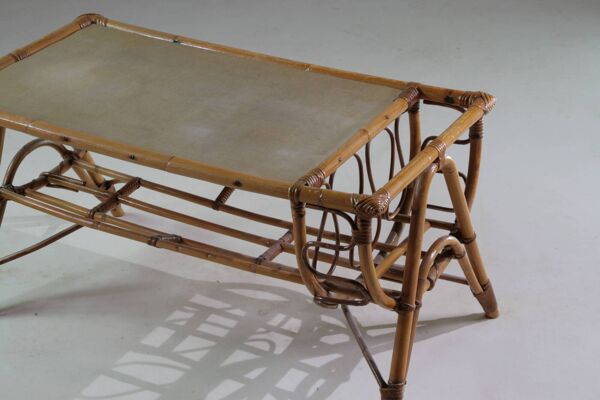 Table basse vintage en rotin, France 1960