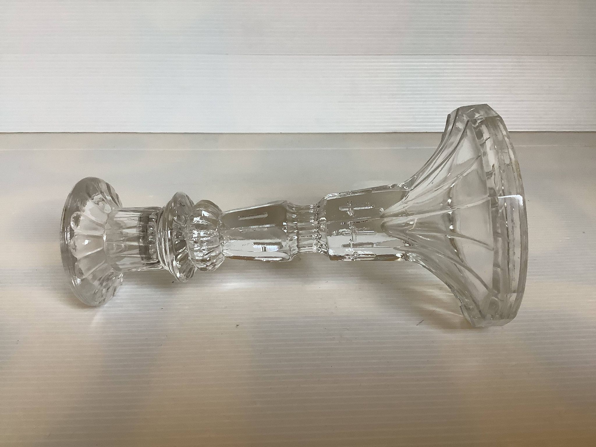 Pair of moulded glass candlesticks