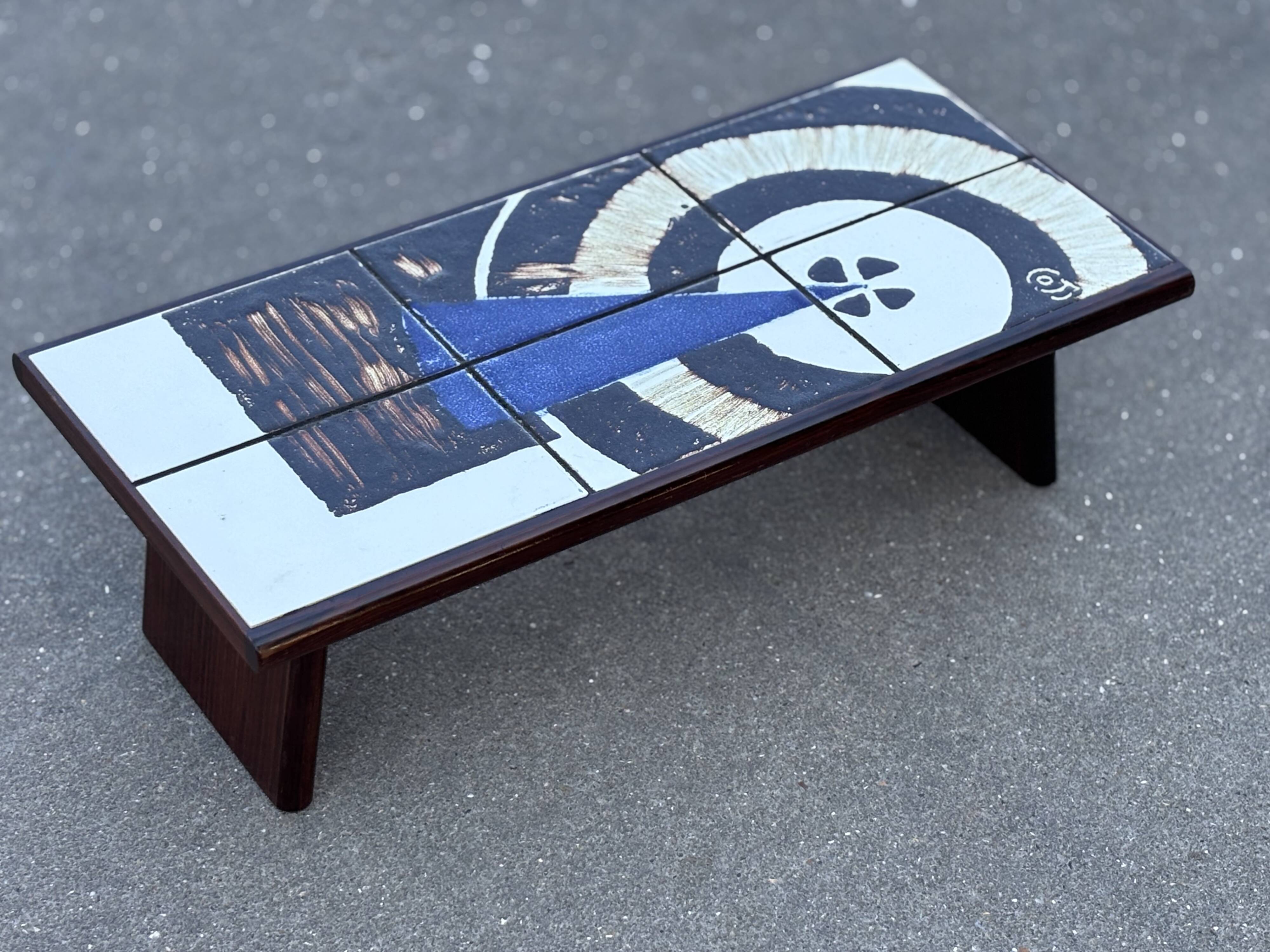 Vintage plant table small side table with rosewood tiles