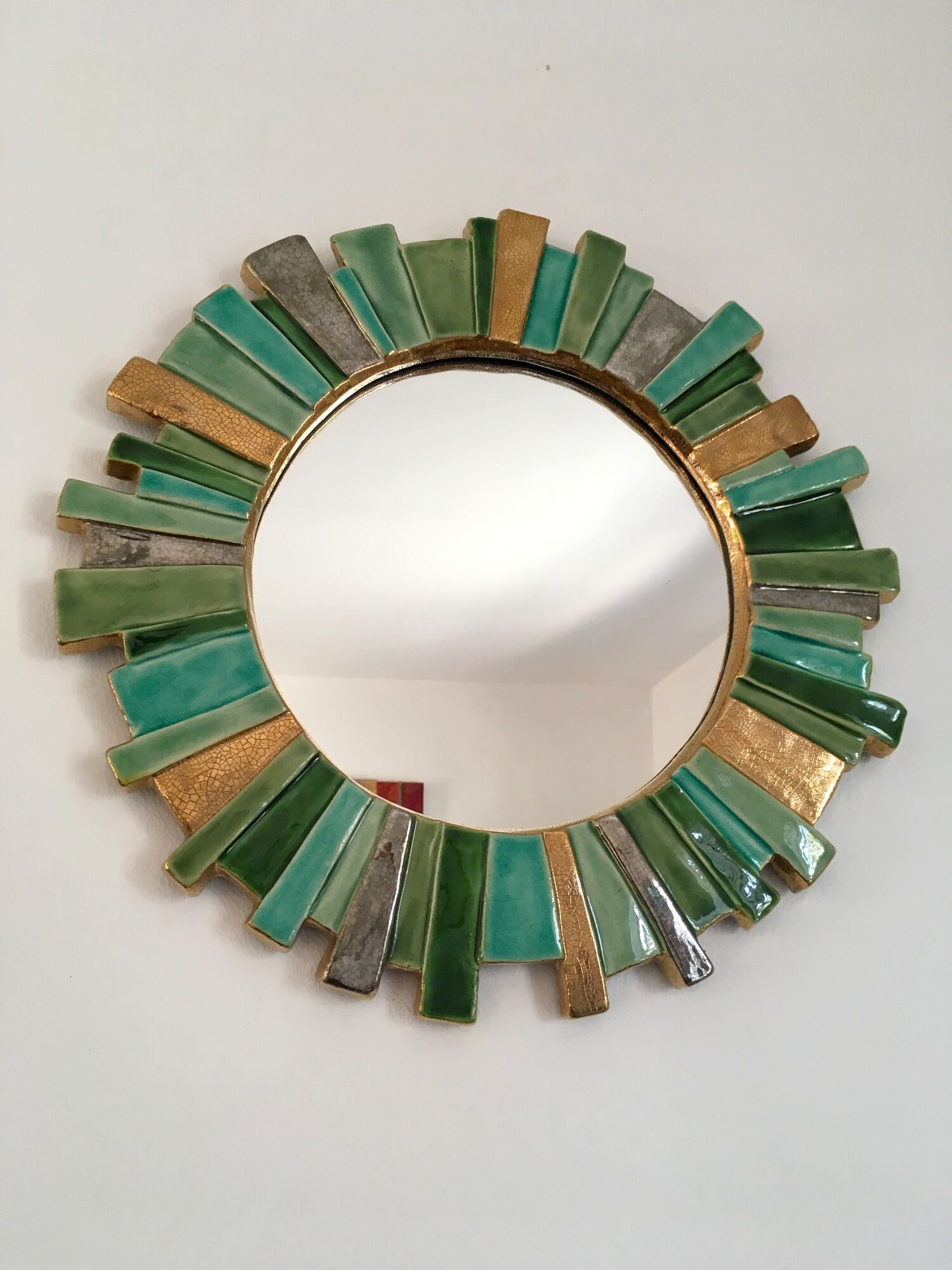 Ceramic sun mirror by François Lembo, 60s - 43cm