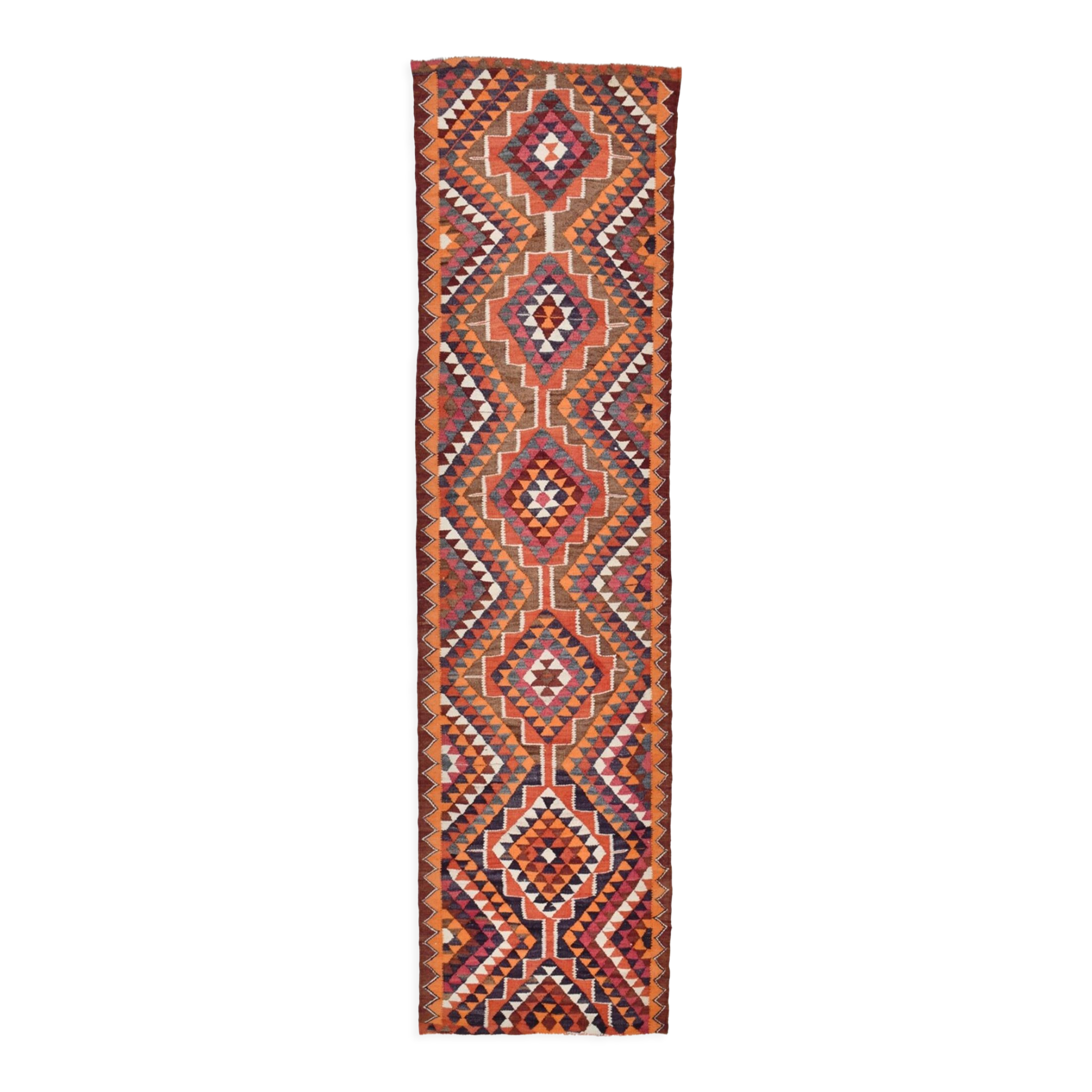 Bold multicolor kilim runner rug,92x395cm