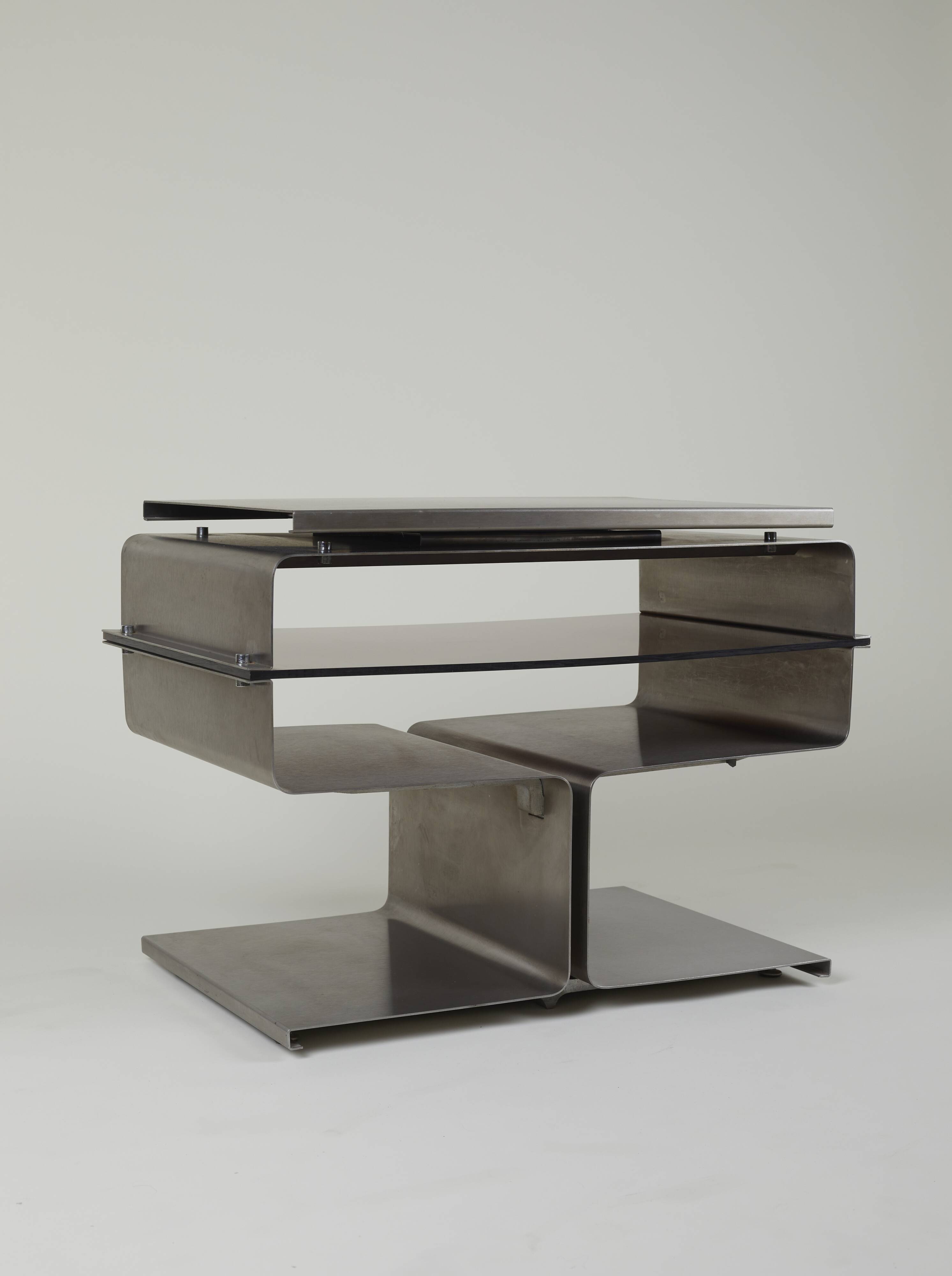 Stainless steel TV cabinet designed by François Monnet for Kappa / Uginox vintage Space Age circa 1970