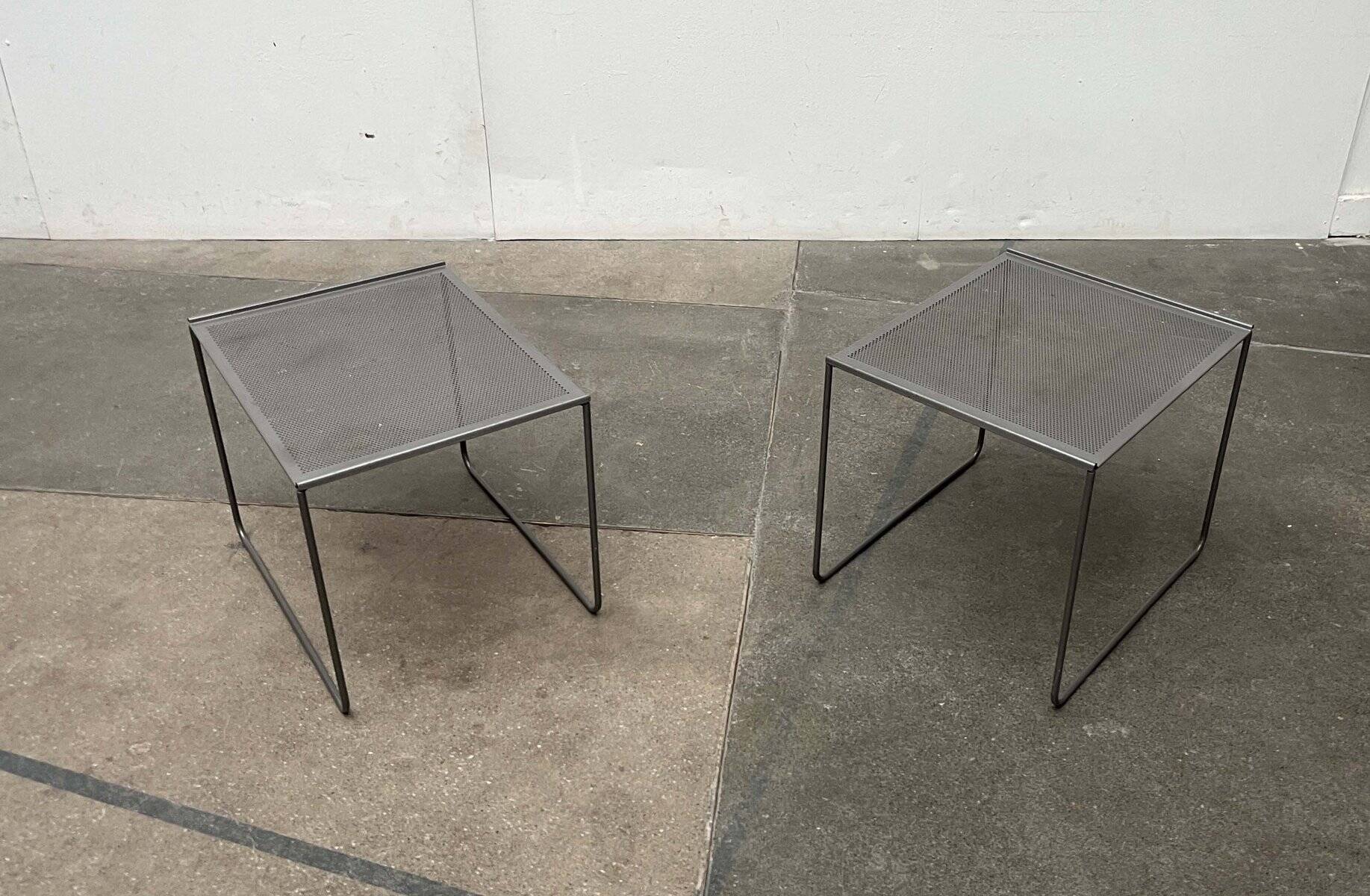 Postmodern perforated metal nesting side tables from Ikea, 1980s, set of 2.