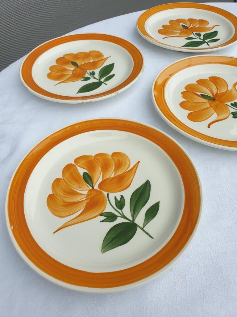 Set 6 plates Gien orange flower 1970 hand-painted decoration