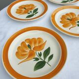 Set 6 plates Gien orange flower 1970 hand-painted decoration