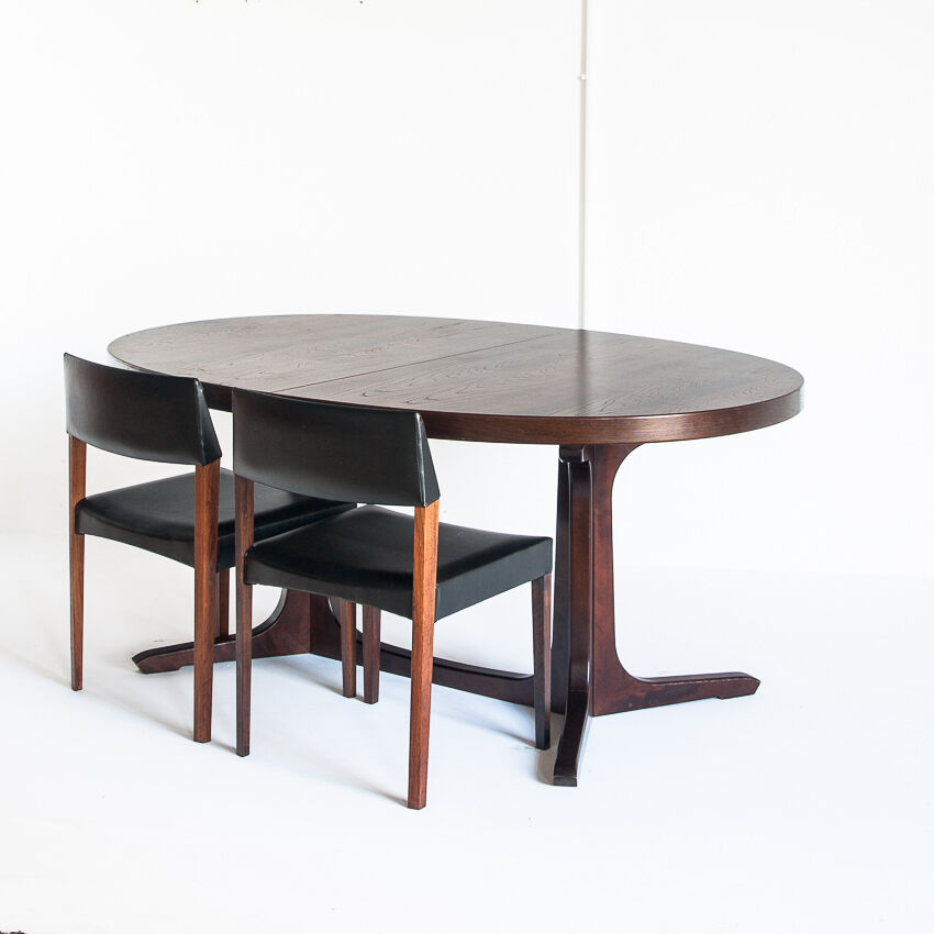 Vintage elm wood table with two extensions, France 1970