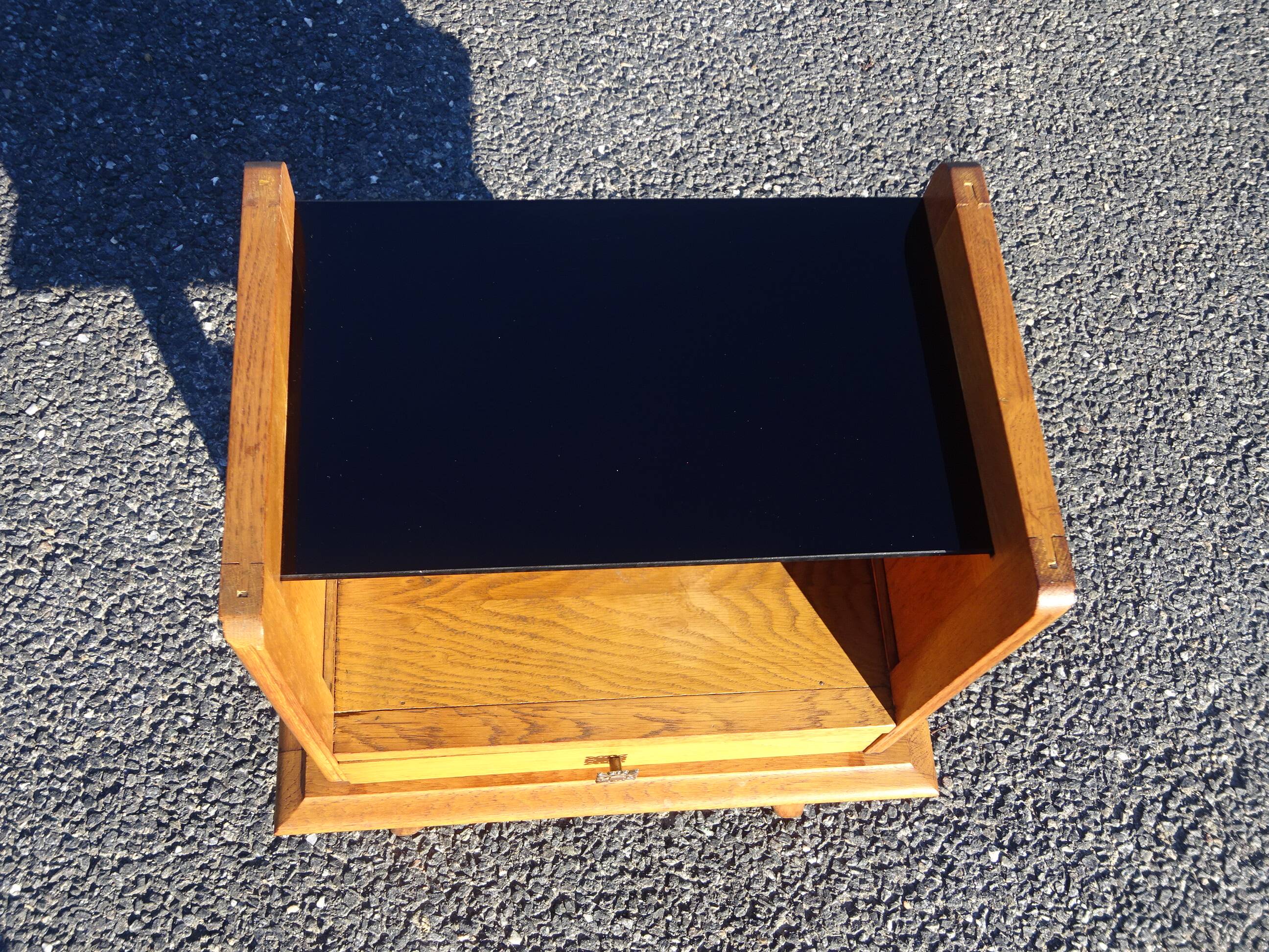Vintage oak bedside table with splayed legs
