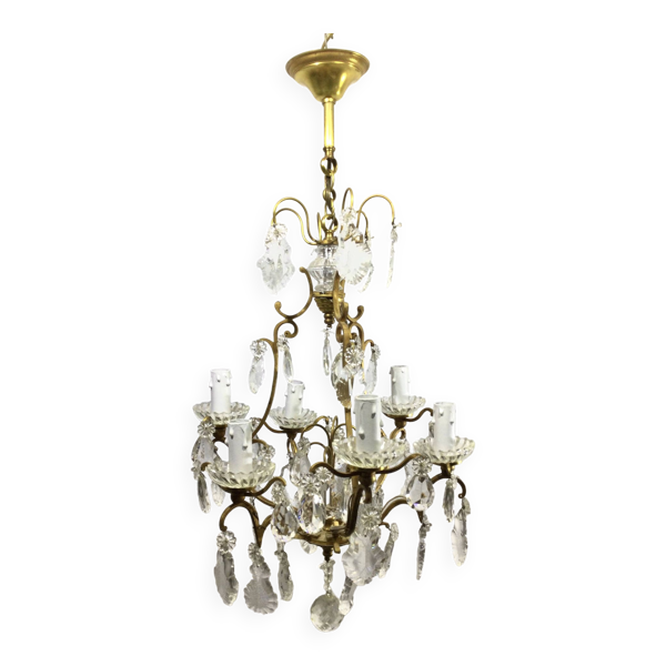 Lustre Cage 6 Lumières Bronze Et Cristal