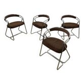 Lot de 4 chaises tubulaire chromé design italien des années 70 tissu vintage et métal