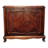 Buffet art déco français en noyer et acajou avec plateau en marbre, fin des années 1920