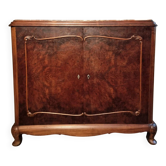 Buffet art déco français en noyer et acajou avec plateau en marbre, fin des années 1920