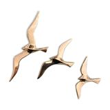 Series of 3 golden brass seagulls to hang
