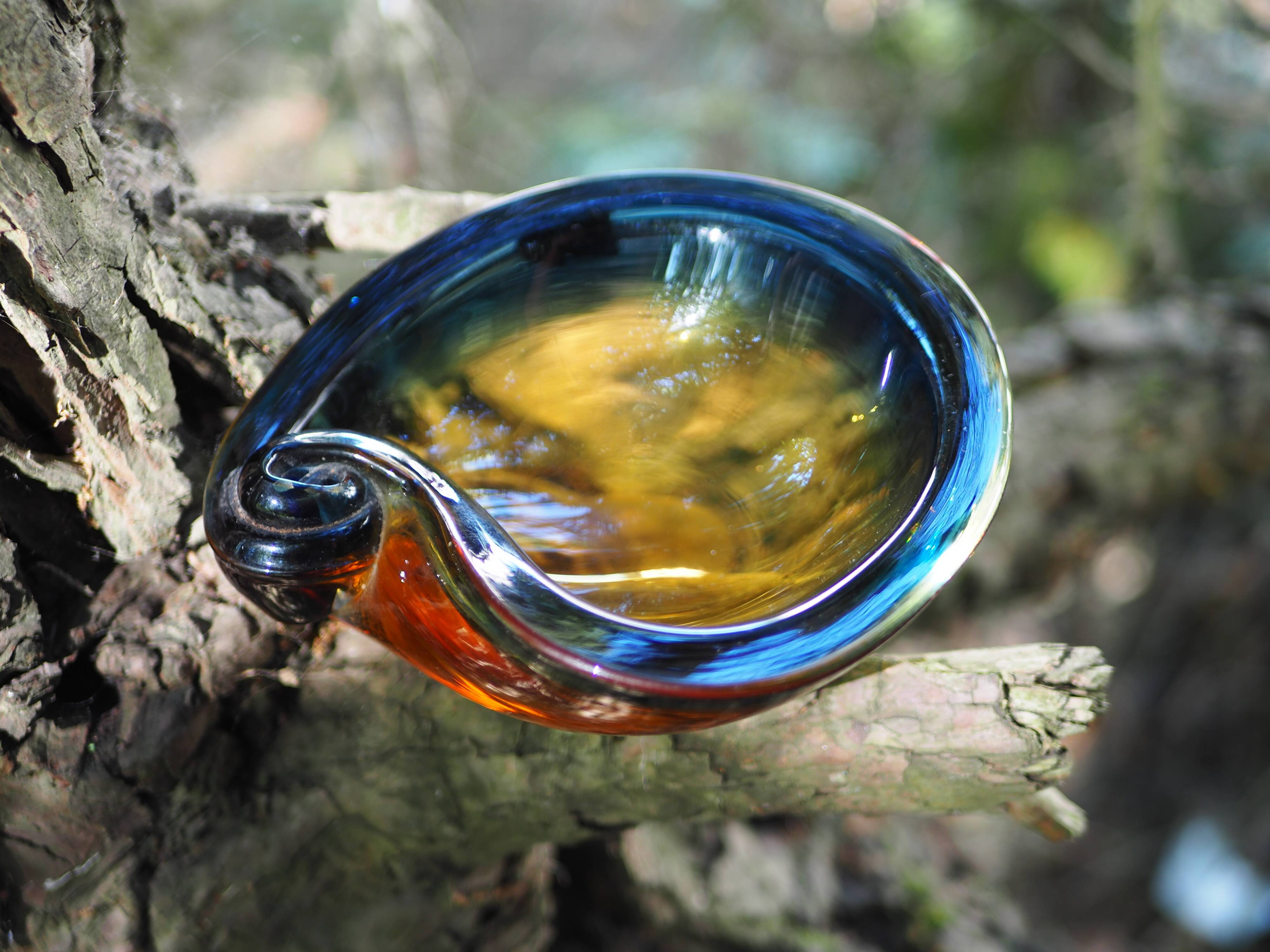 Amber & blue murano glass pocket empty and shell shape - 60s / 70s