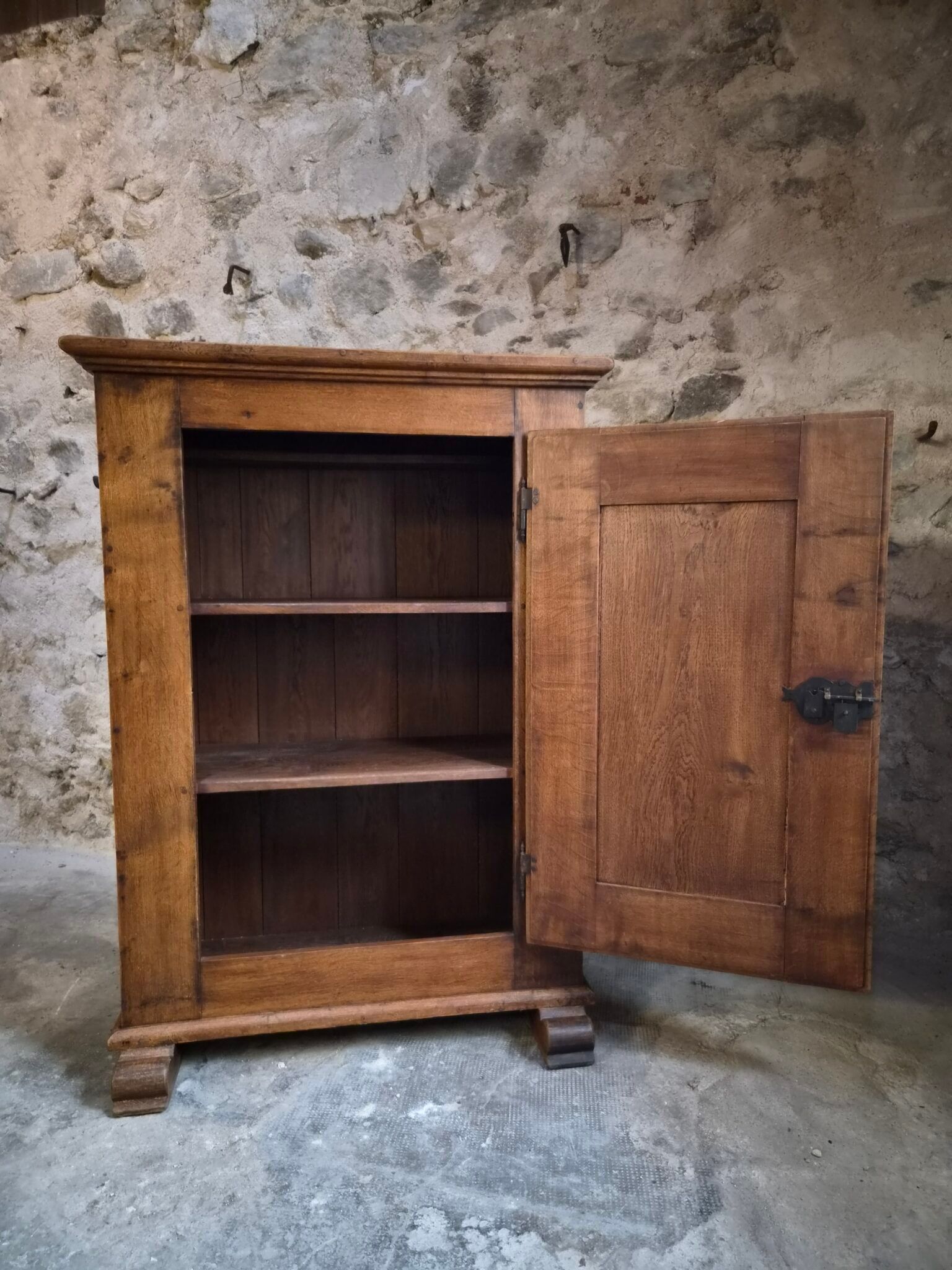 French antique oak wardrobe with one door, 18th century.