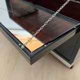 Art Deco Bar Cart in Black Lacquered Mahogany, Mirrored Glass & Chrome, France, 1930