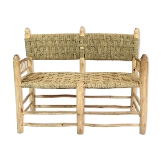 Moroccan bench in wood and rope