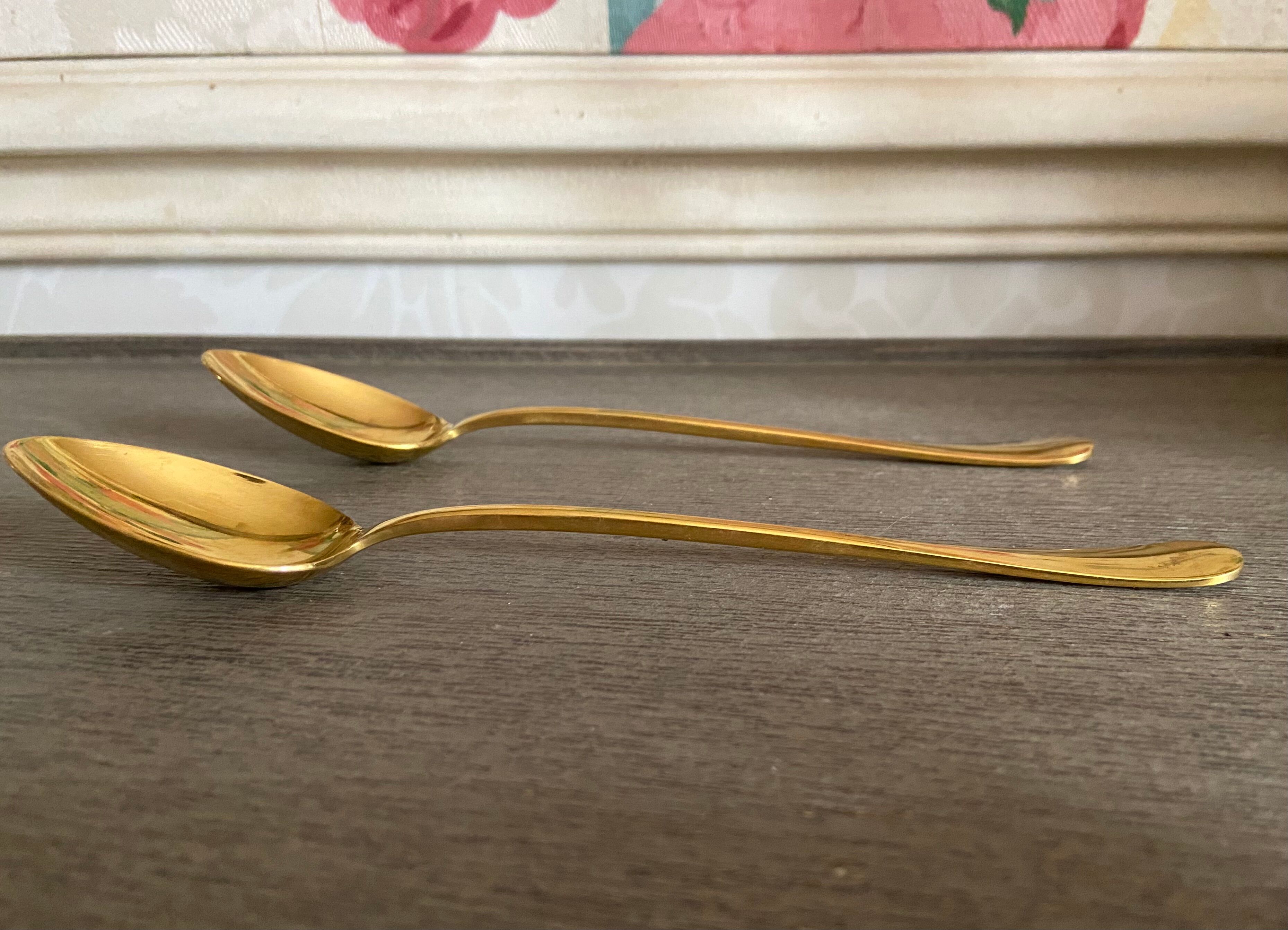 Two jam spoons in gilded metal