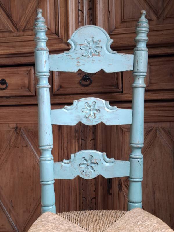 vintage turquoise wooden chairs