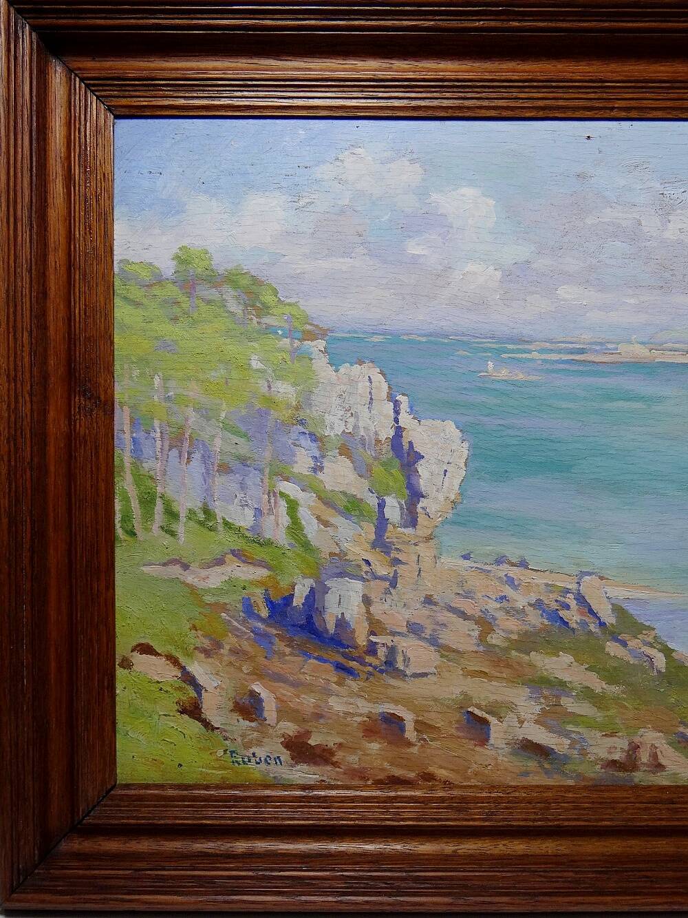 Large seascape cliffs oil on panel framed Paul RUBEN (1882-19