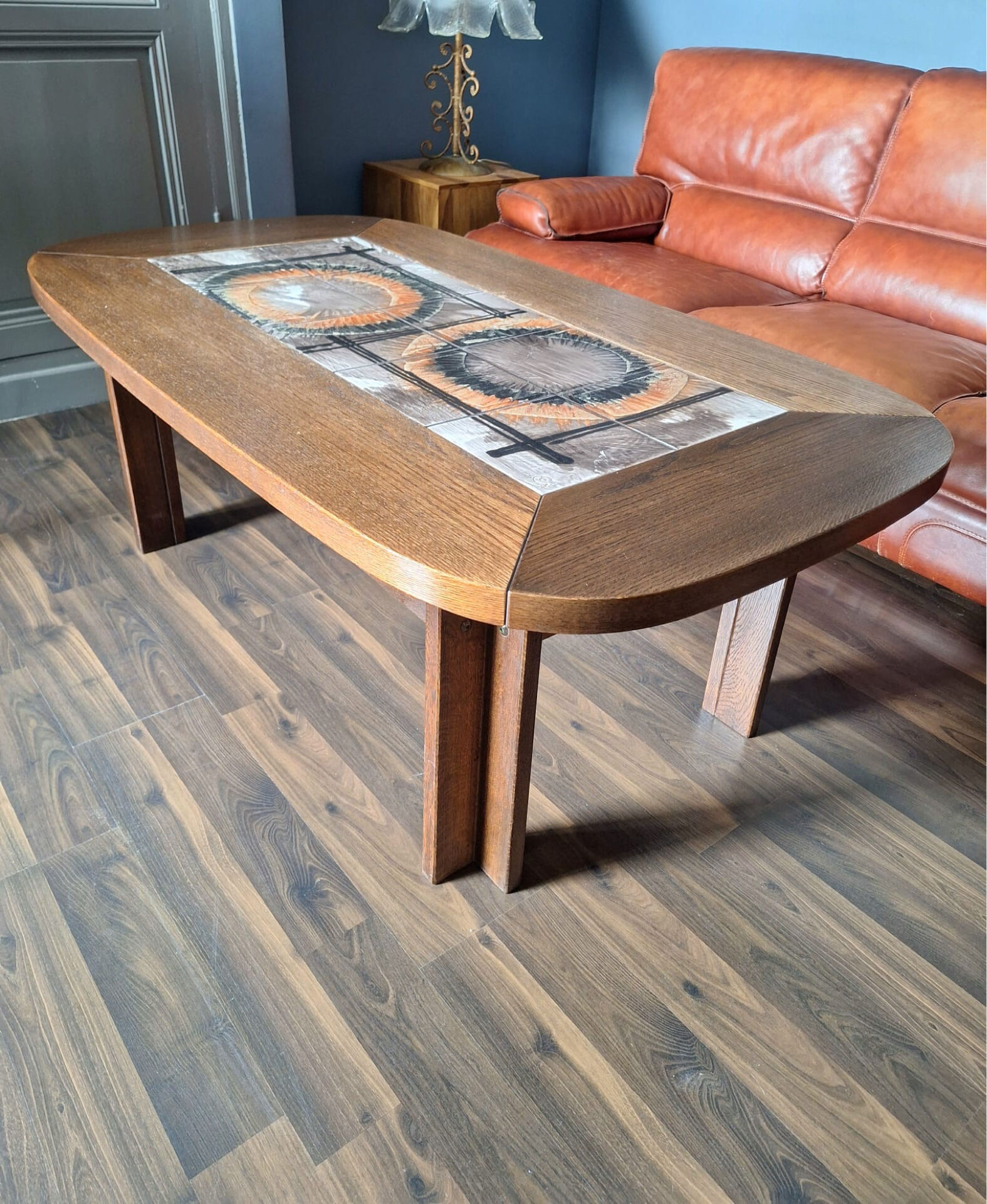 Vintage coffee table Trioh Møbelfabrik Denmark, ceramic by Ox-Art
