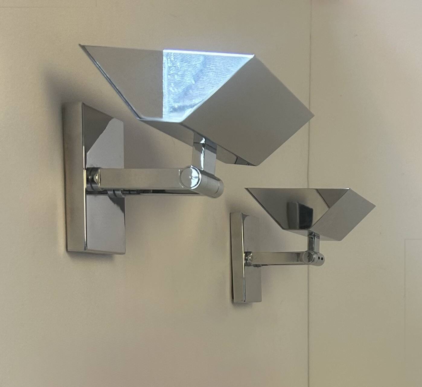Pair of vintage adjustable wall lights, chrome-plated metal, France, 1970