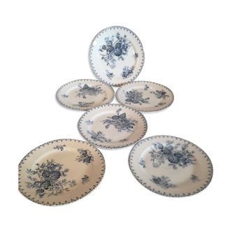 Series of 6 plates in Earthenware Sarreguemines model Flore