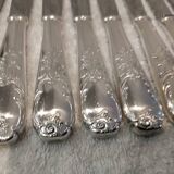12 silver-plated metal table knives, Platil rocaille silversmith design, 24.6cm