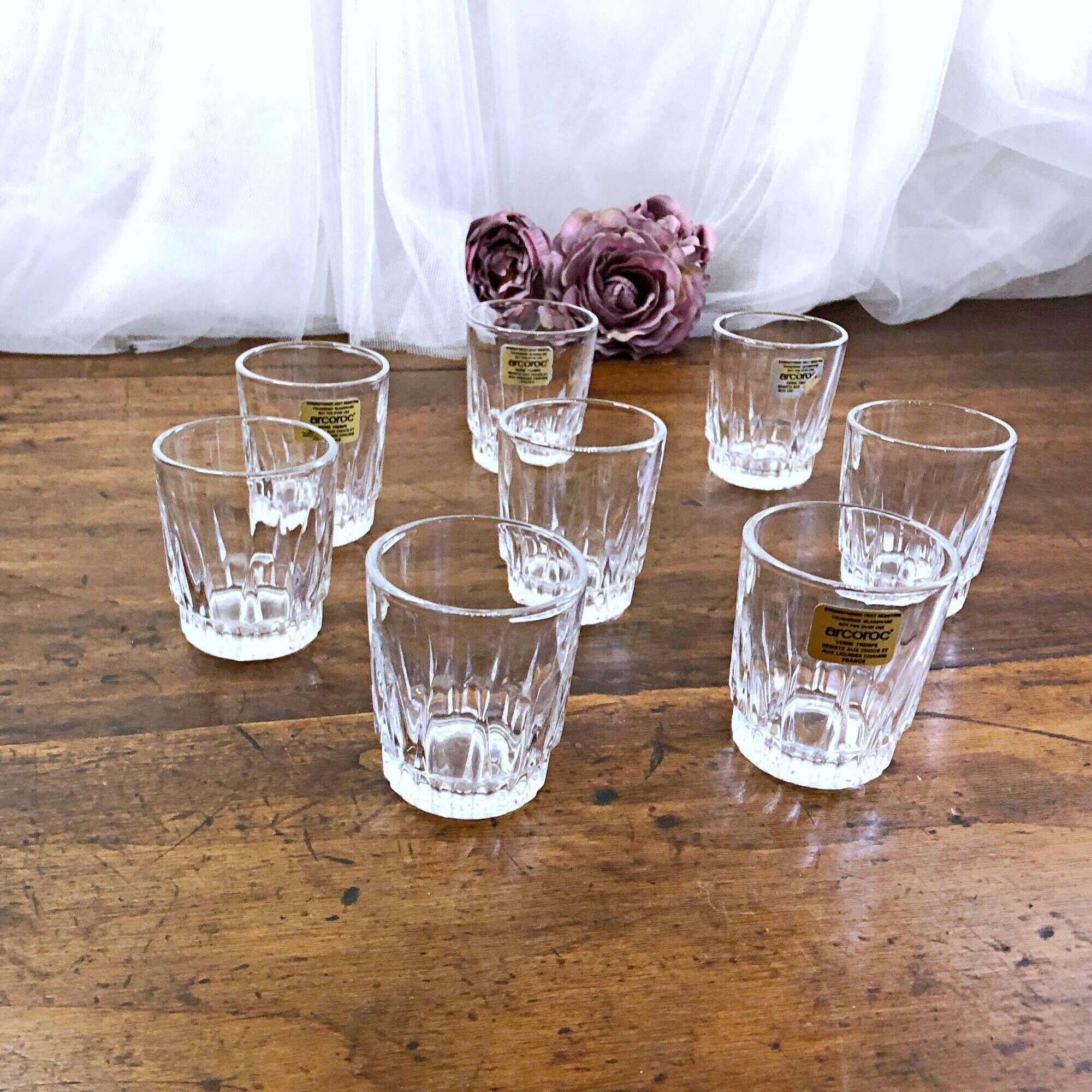 8 small liquor glasses in tempered glass france arcoroc