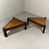 Brutalist triangular shaped oak coffee side tables 1970’s