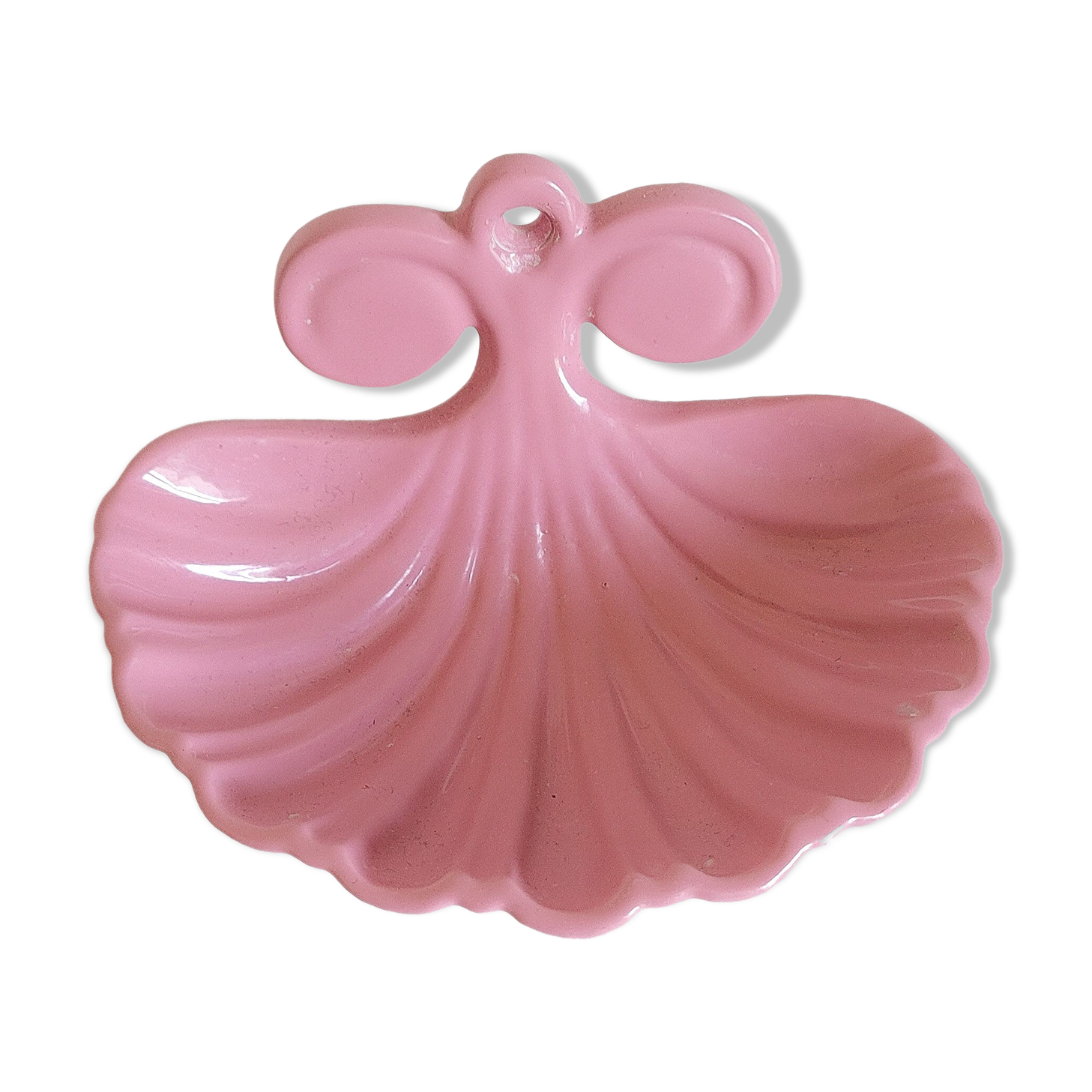 Pink enamelled cast iron shell soap holder