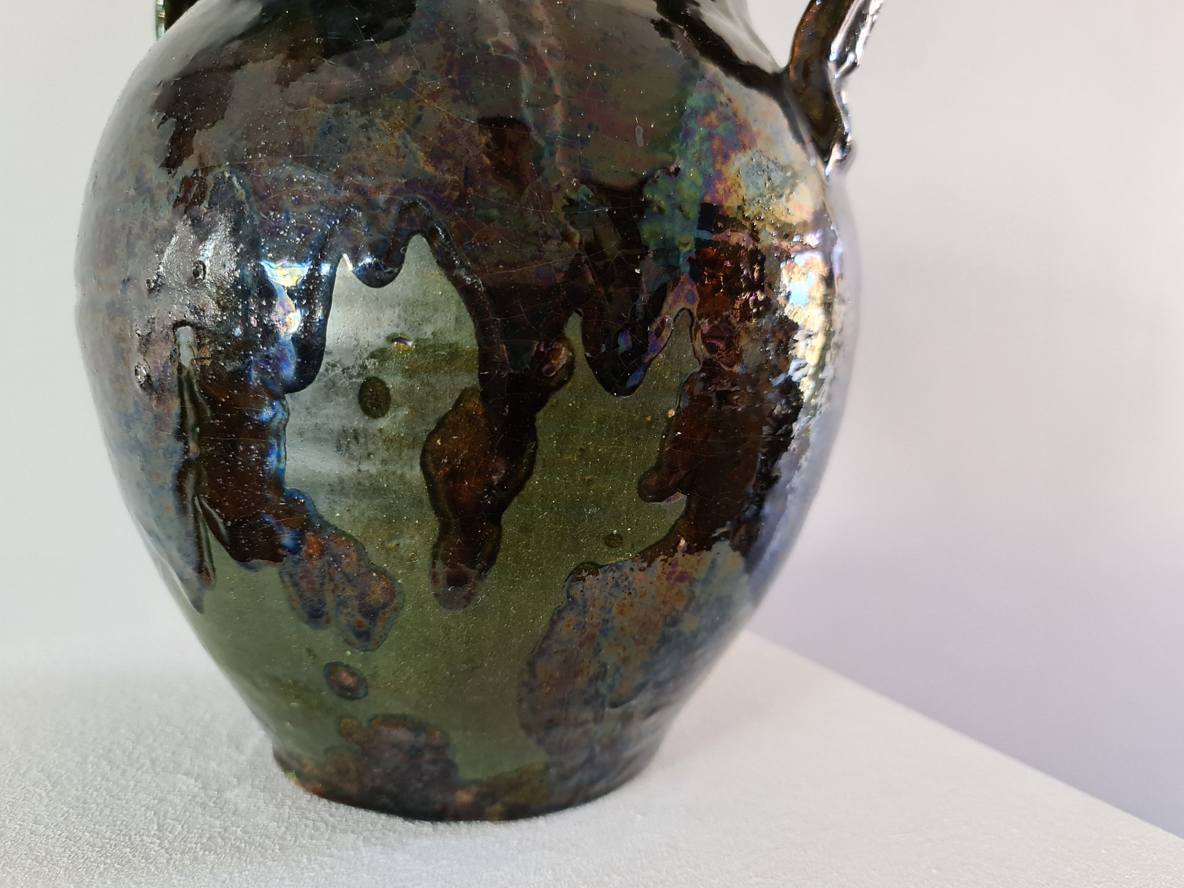 Enamelled terracotta jug vase 1900