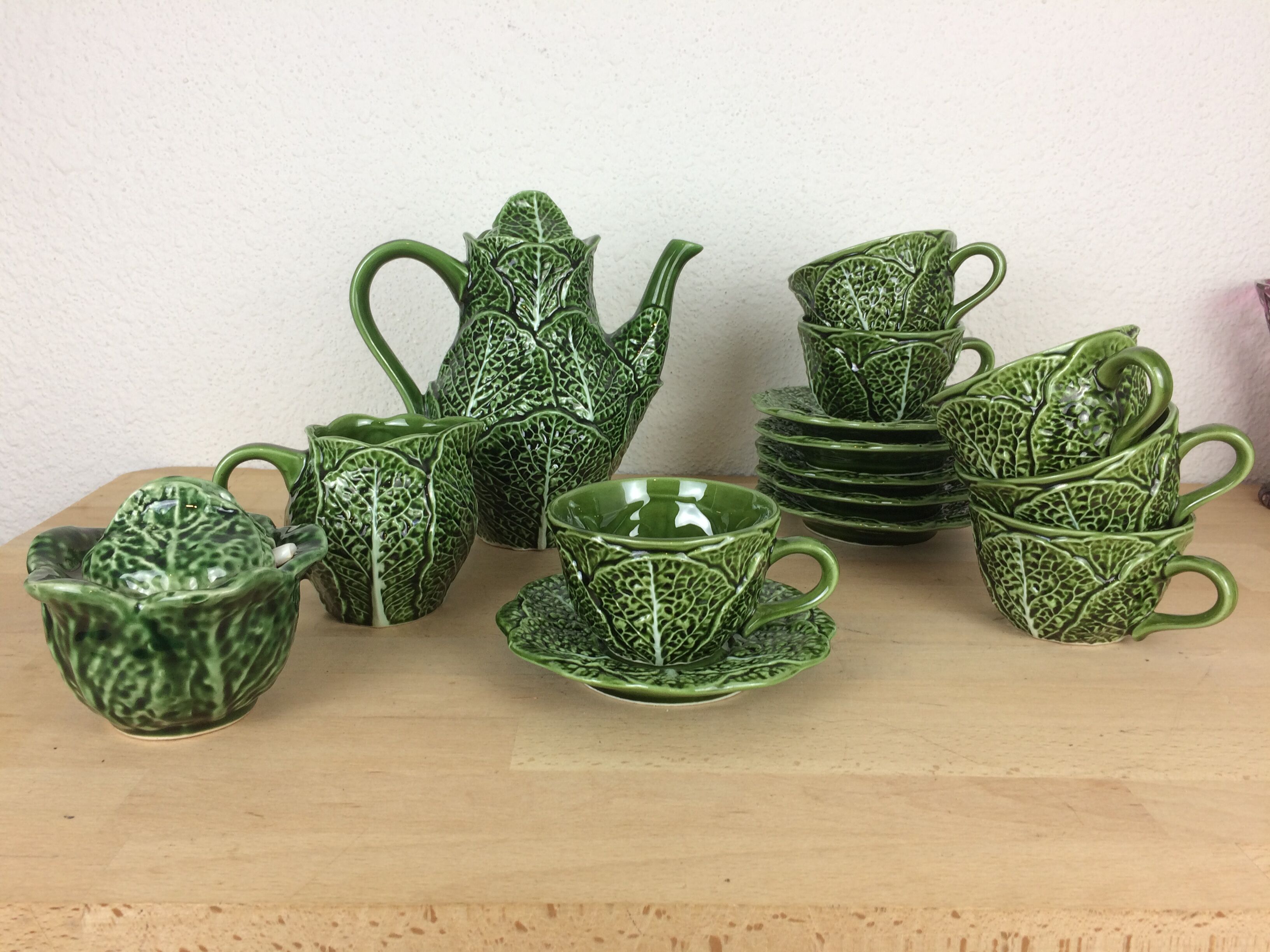 Ceramic cabbage tea set, 6 cups, teapot