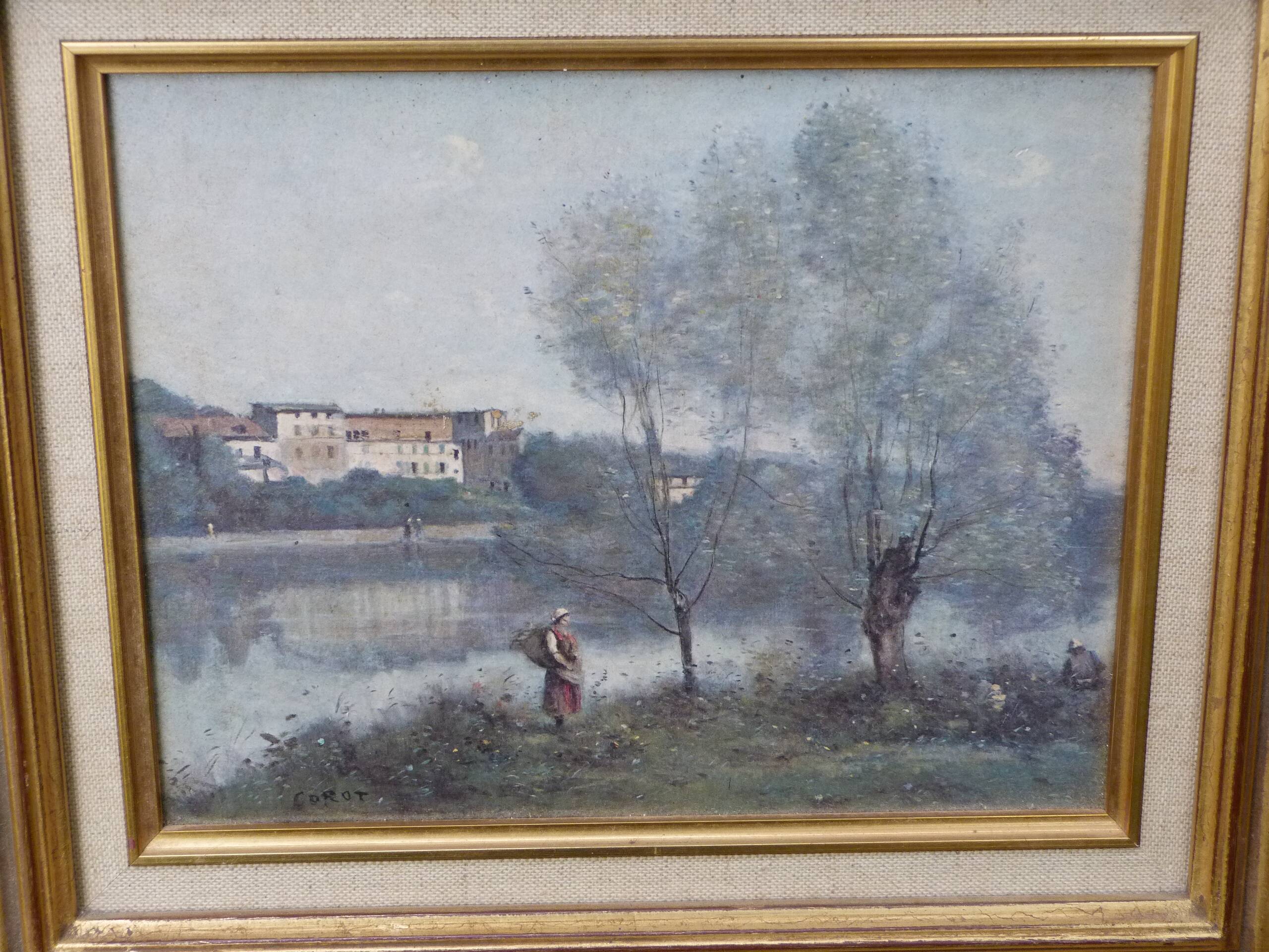 Painting Reproduction of a painting by Corot, gilded wood frame