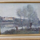 Peinture  Reproduction d'un tableau de Corot  cadre bois doré