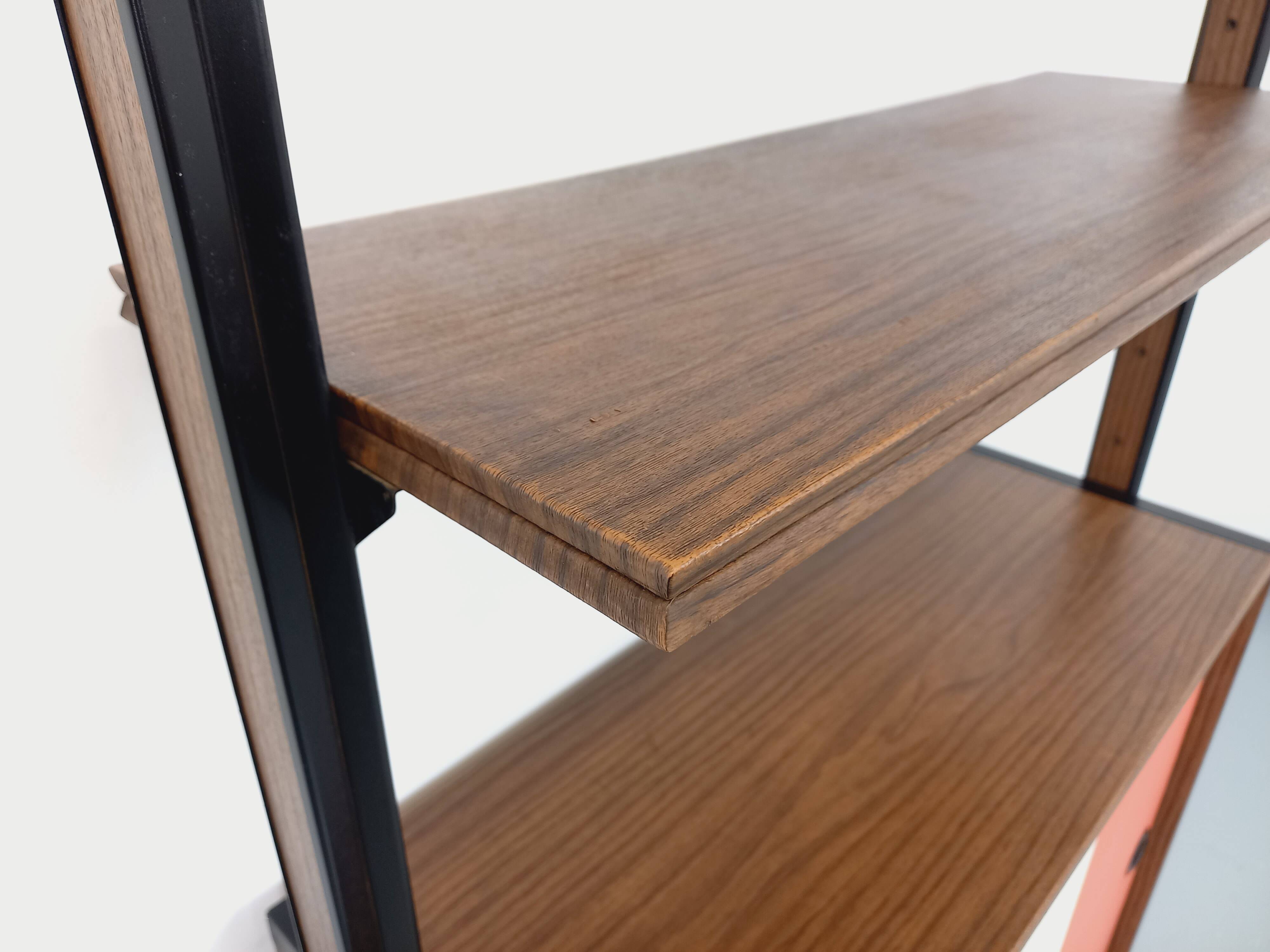 Vintage Italian modular shelving unit in melamine with wood decor