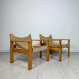 '70s set of 2 pine & canvas lounge chairs by Erik Wørts for IKEA