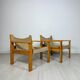 '70s set of 2 pine & canvas lounge chairs by Erik Wørts for IKEA