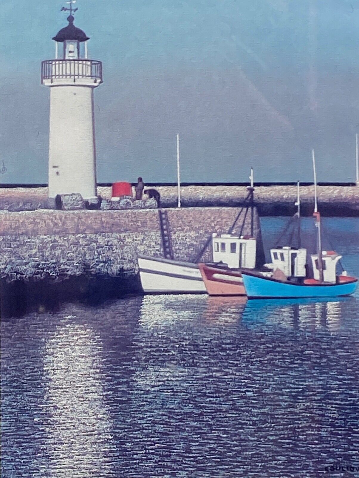 Countersigned lithograph couliou jean yves port de sauzon a belle ile